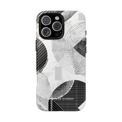 Geometric Monochrome Flow iPhone 16 - Tough Phone Case