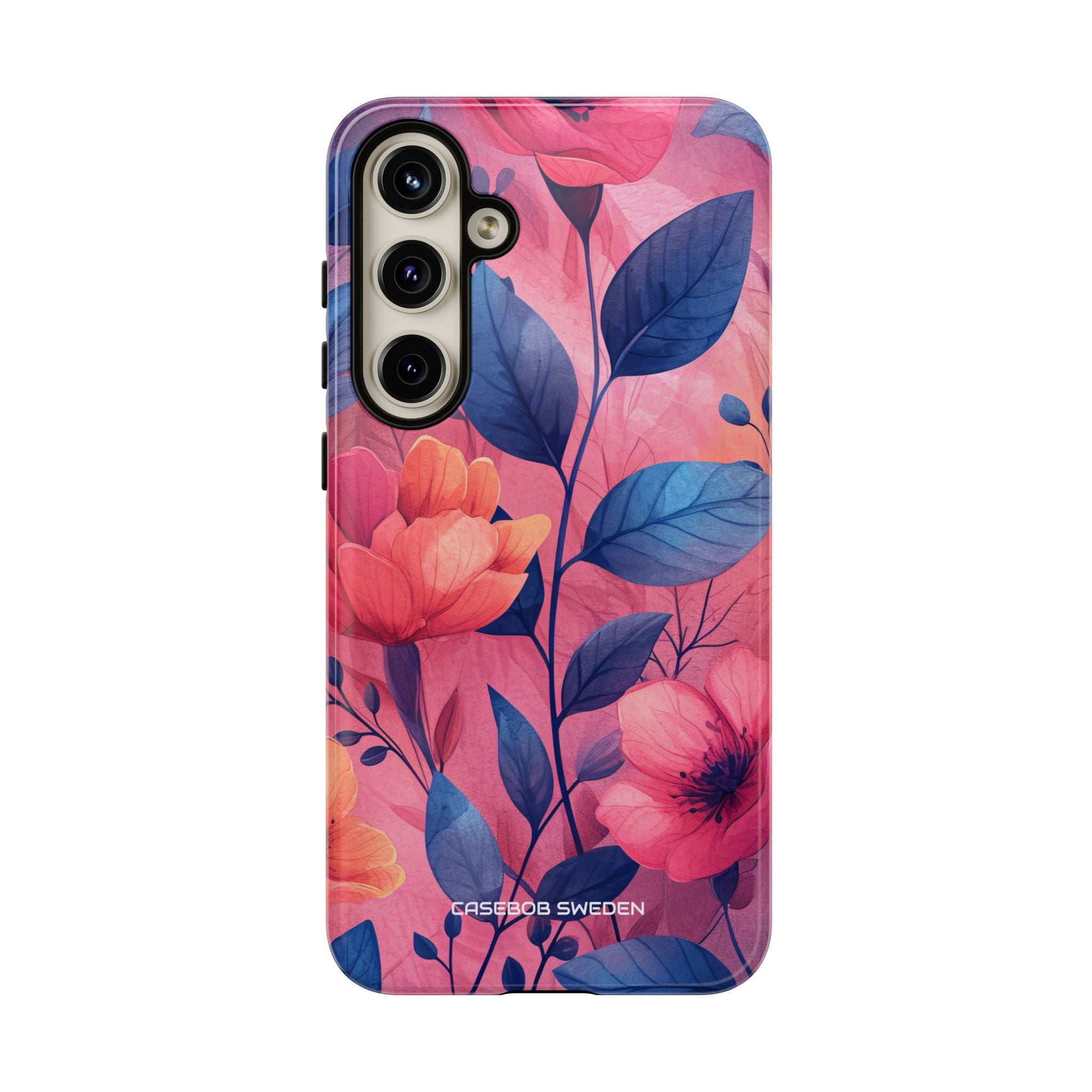 Pink Blue Floral - Tough Samsung S24 Phone Case