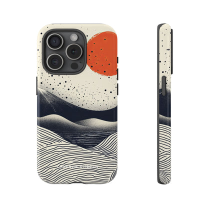 Red Sun Over Flowing Horizons iPhone 15 - Tough Phone Case