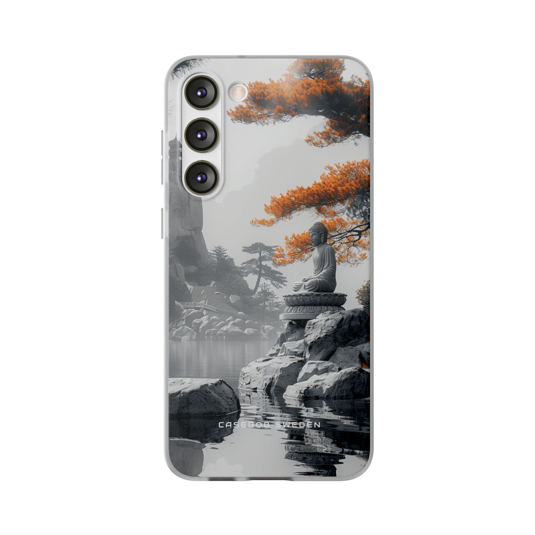 Zen Serenity: Tranquil Landscape with Buddha and Pagoda Samsung S23 - Flexi Phone Case