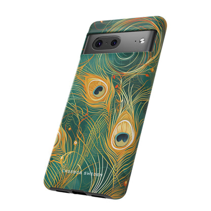 Peacock Elegance in Teal and Gold Google Pixel 7 - Tough Phone Case