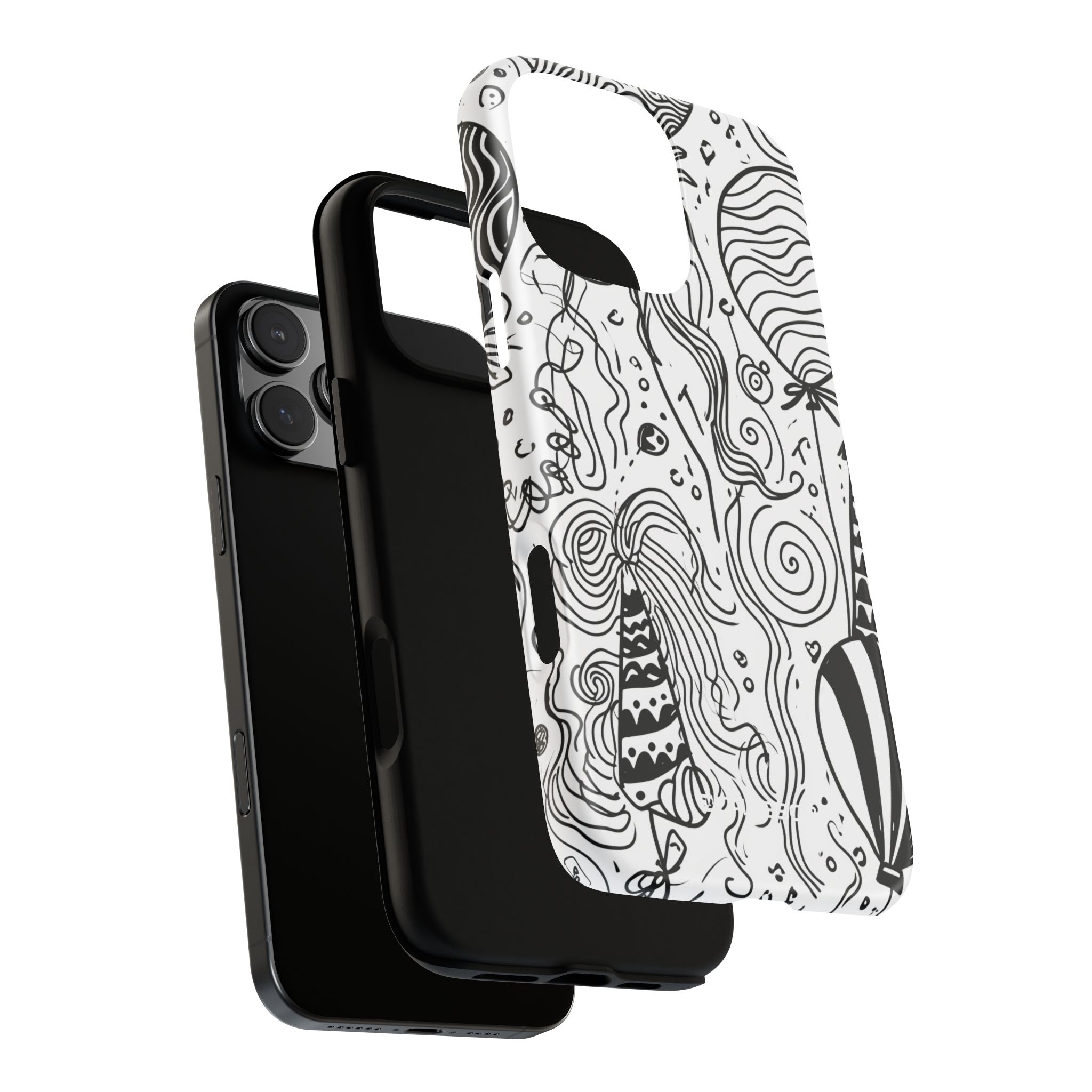 Whimsical Celebration in Black and White - for iPhone 16