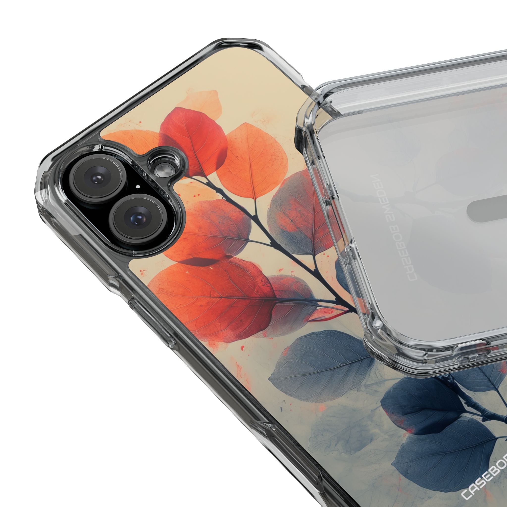 Orange Gray Leaves - Clear Impact iPhone 16 Phone Case