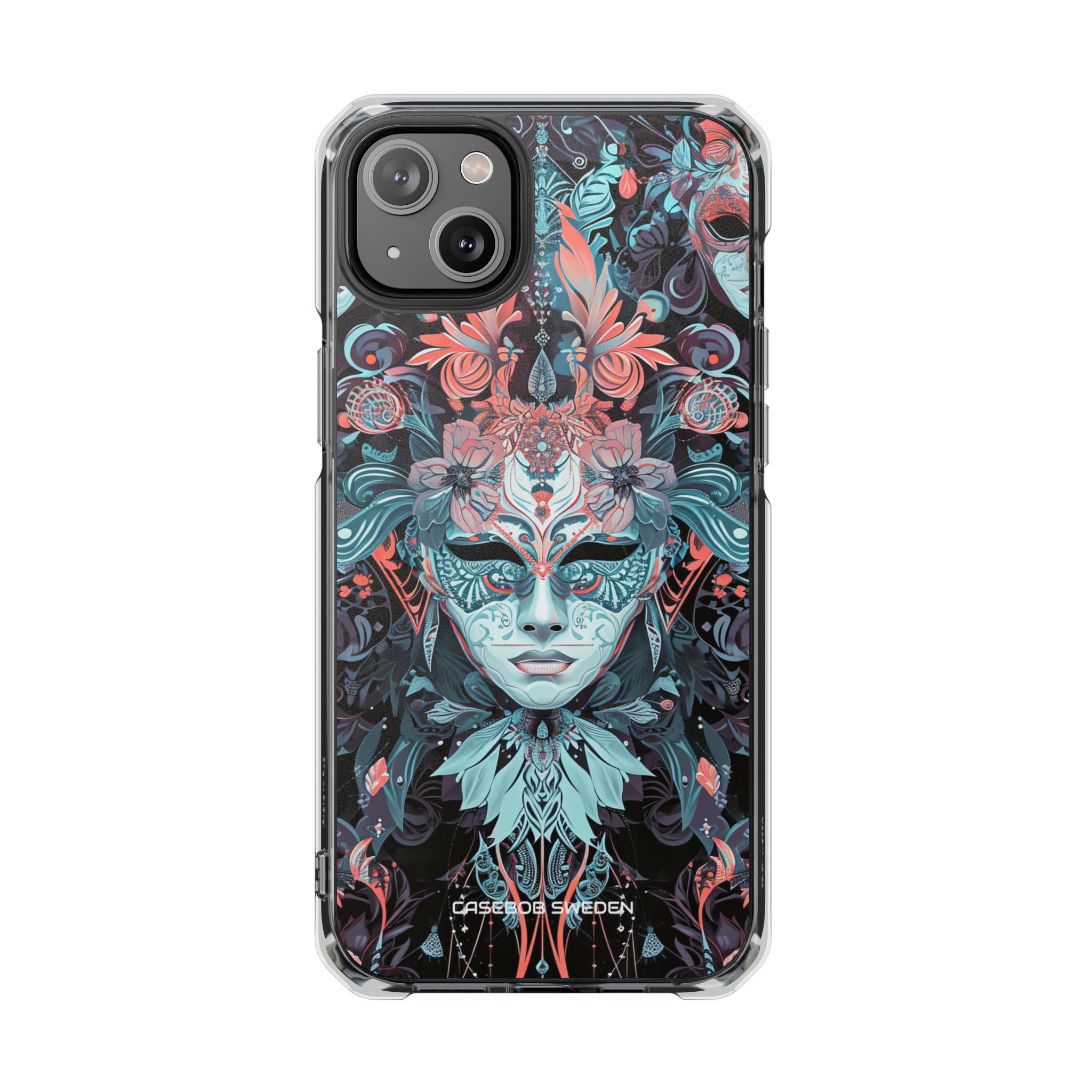 Mystic Teal Coral Mask - Clear Impact iPhone 14 Phone Case