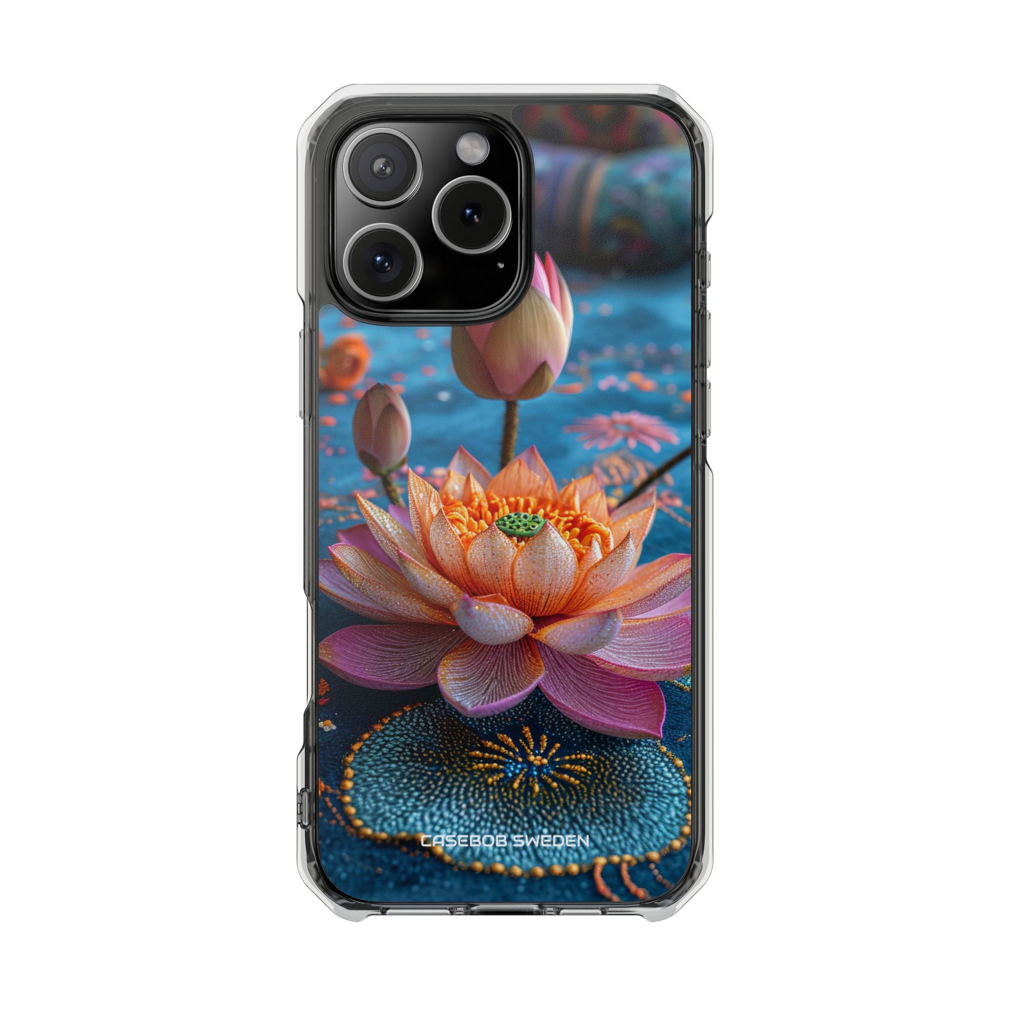 Vibrant Lotus Embroidery - Clear Impact iPhone 16 Phone Case