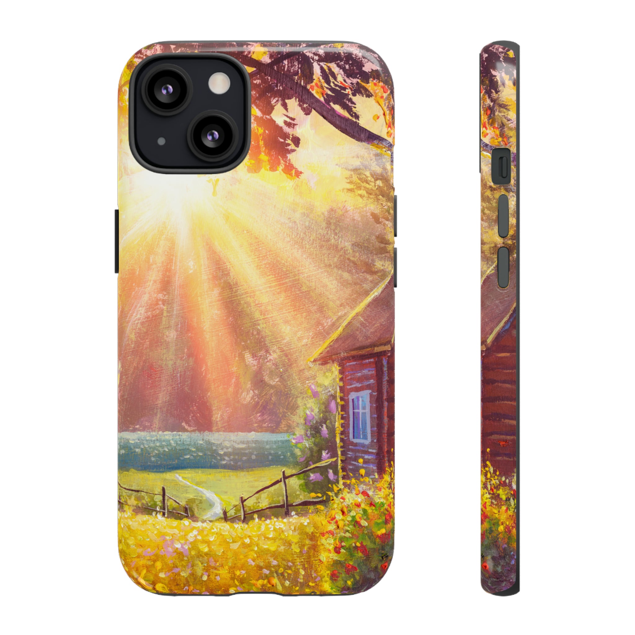 Flower Bushes Wooden House - Protective Phone Case