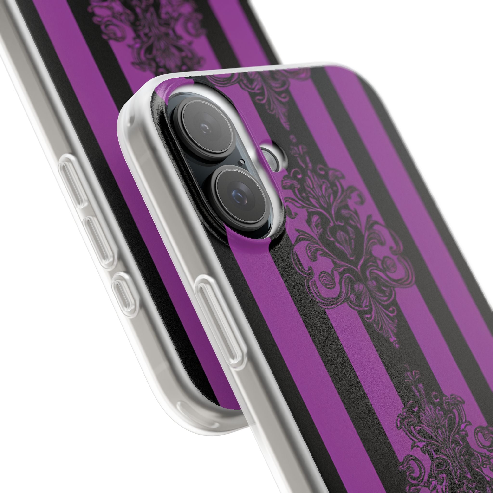 Gothic Elegance with Vertical Stripes and Ornamental Motifs iPhone 16 - Flexi Phone Case