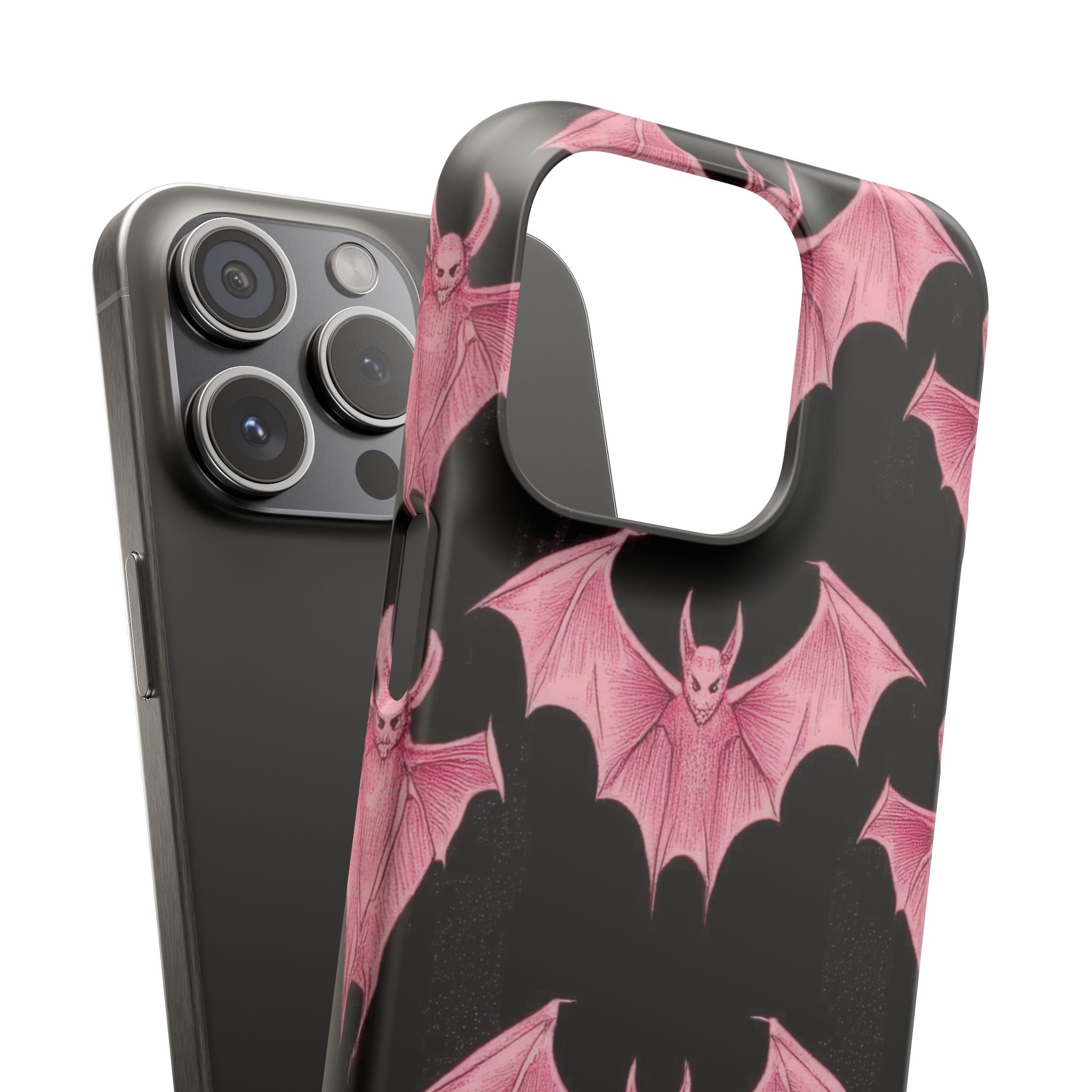 Gothic Pink Bats Aflame iPhone 15 - Slim Phone Case