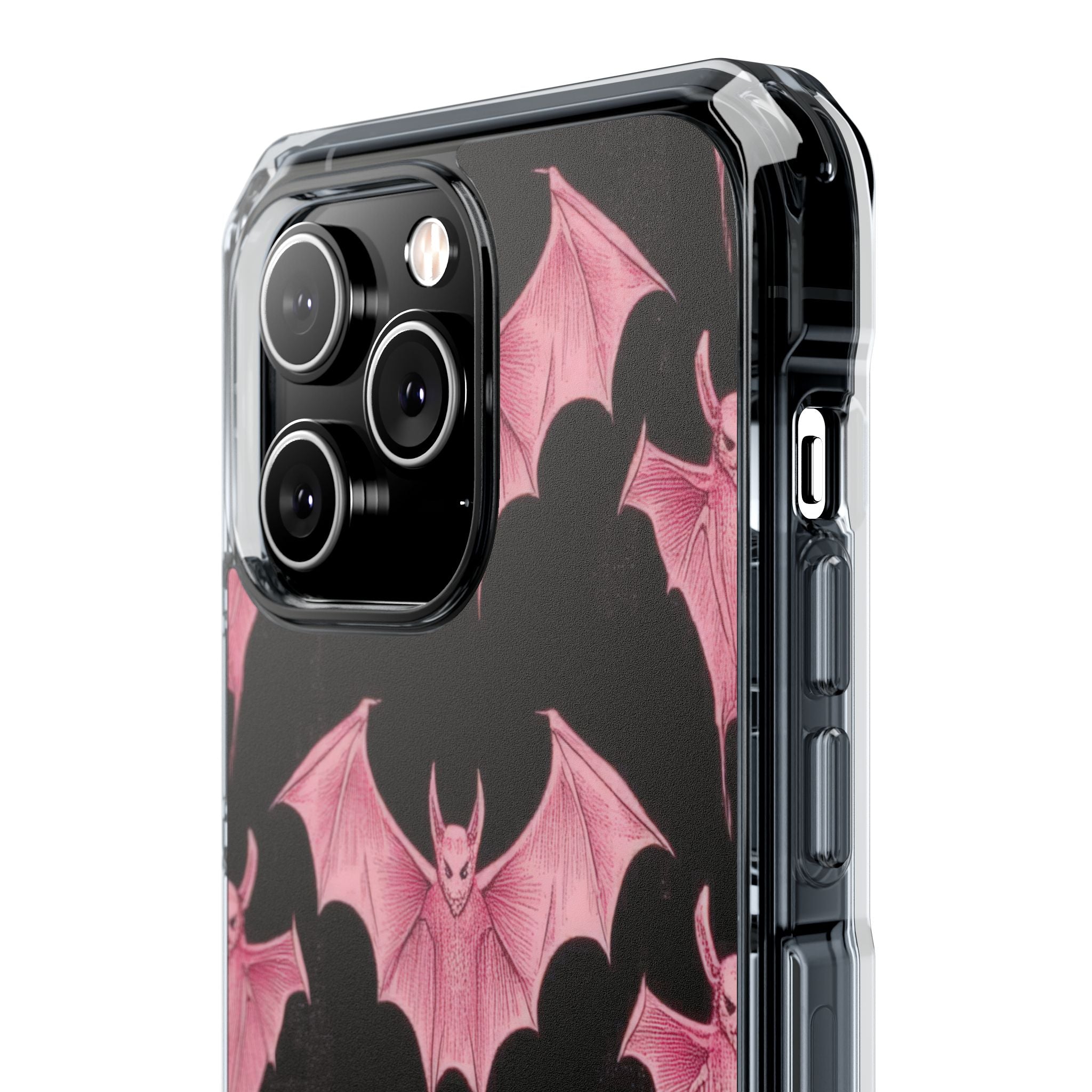 Gothic Pink Bats Aflame iPhone 14 - Transparente, stoßfeste Handyhülle