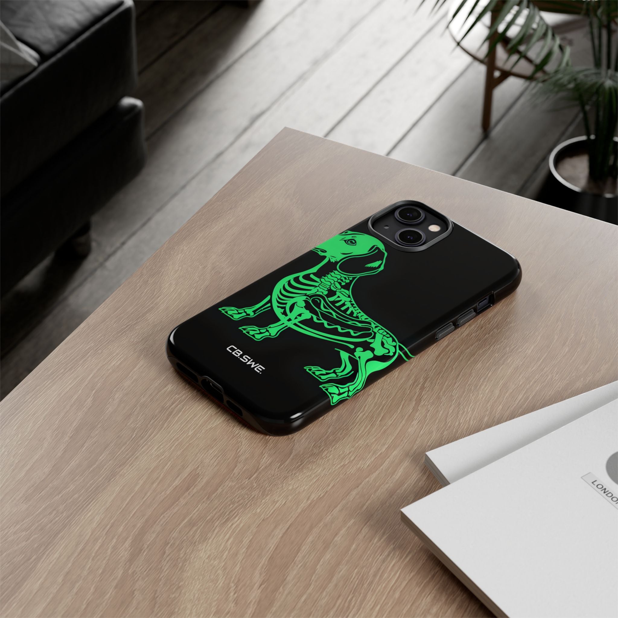 Neon Green Dachshund X-Ray Illustration Hotdog Phone Cover iPhone 14 - Tough