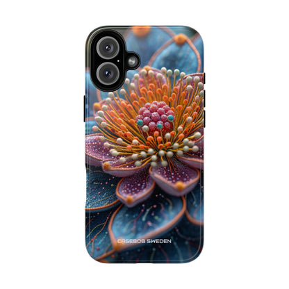 Blue-Orange Floral Swirl - Tough iPhone 16 Phone Case