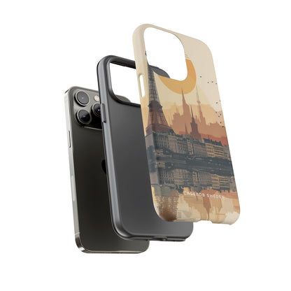 Eiffel Tower Silhouette with Birds and Sun Reflection iPhone 14 - Tough Phone Case