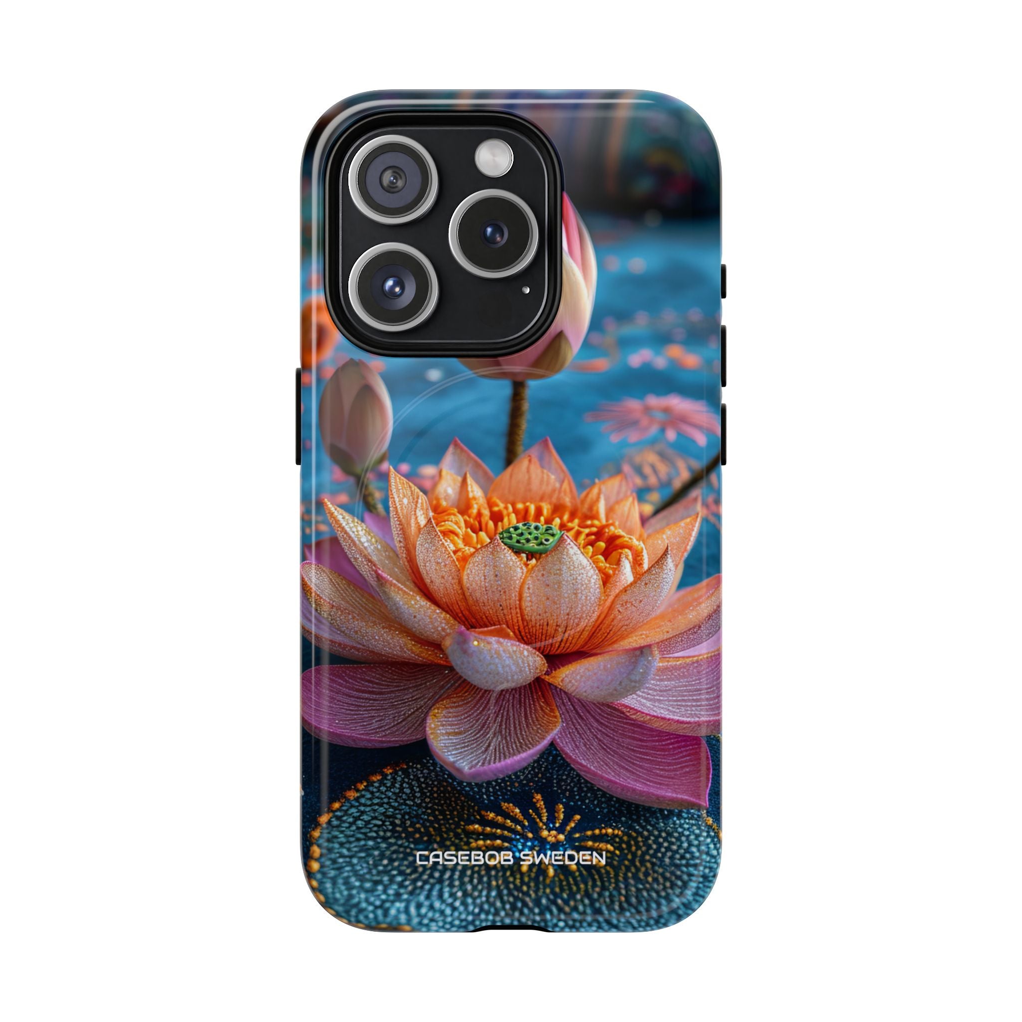 Vibrant Lotus Embroidery - Tough + MagSafe® iPhone 15 Phone Case