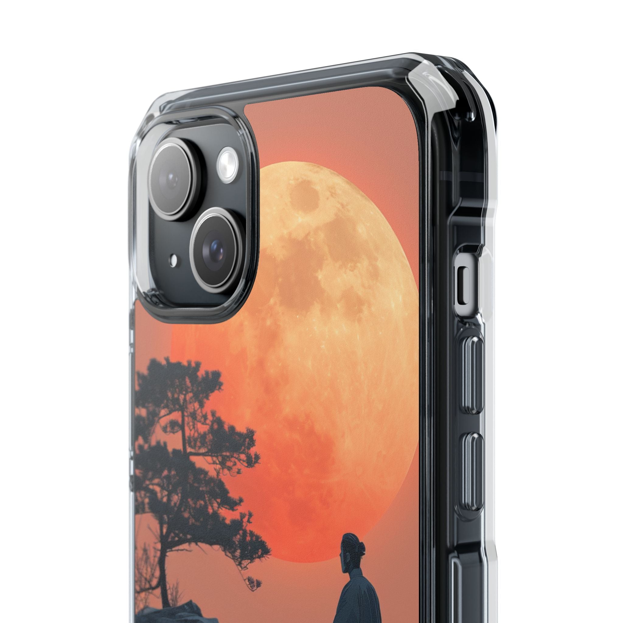 Zen Tranquility Under a Red Moon iPhone 15 - Clear Impact Phone Case