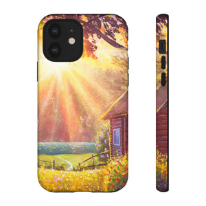 Flower Bushes Wooden House - Protective Phone Case