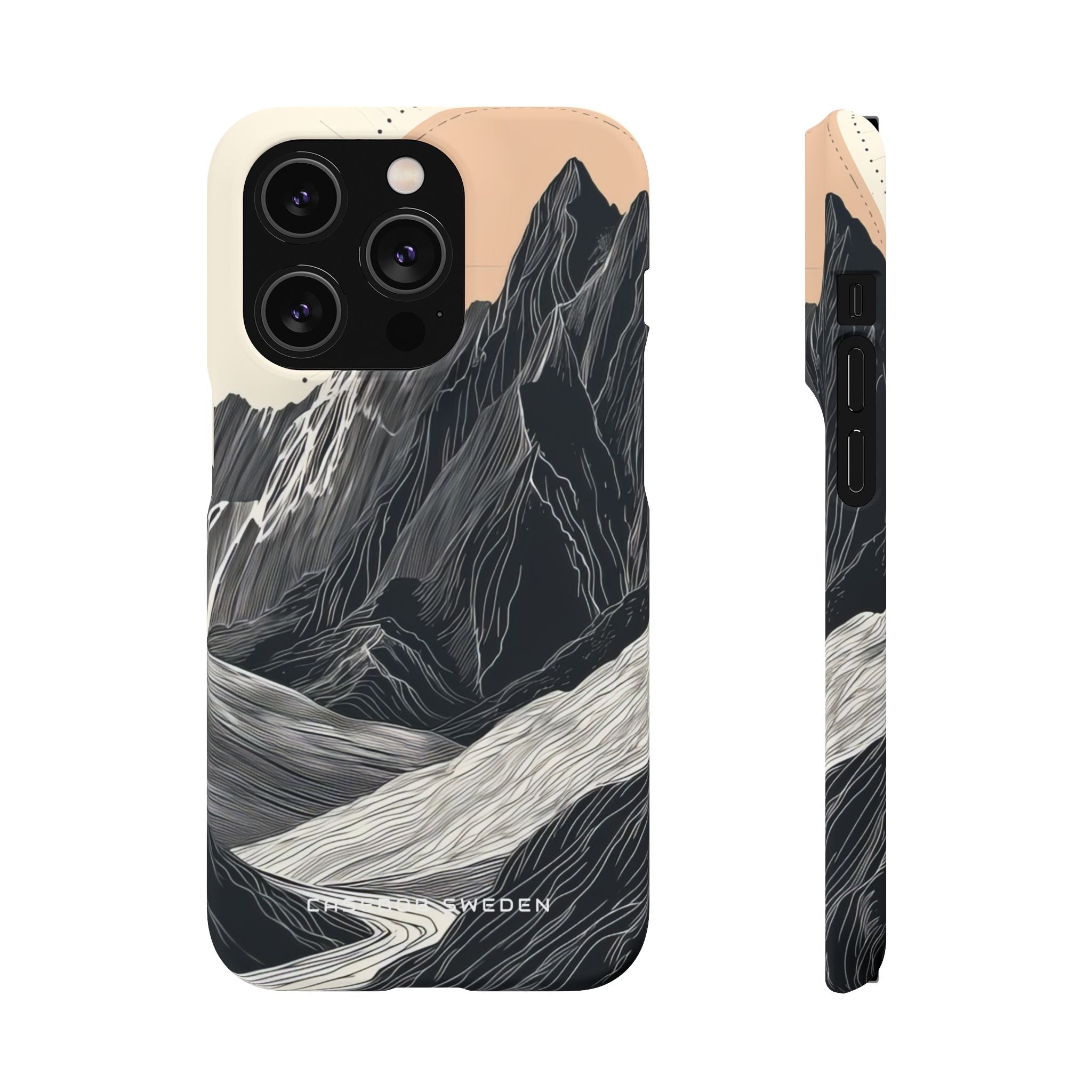 Minimalist Mountain Landscape with Flowing River iPhone 14 - Slim Phone Case