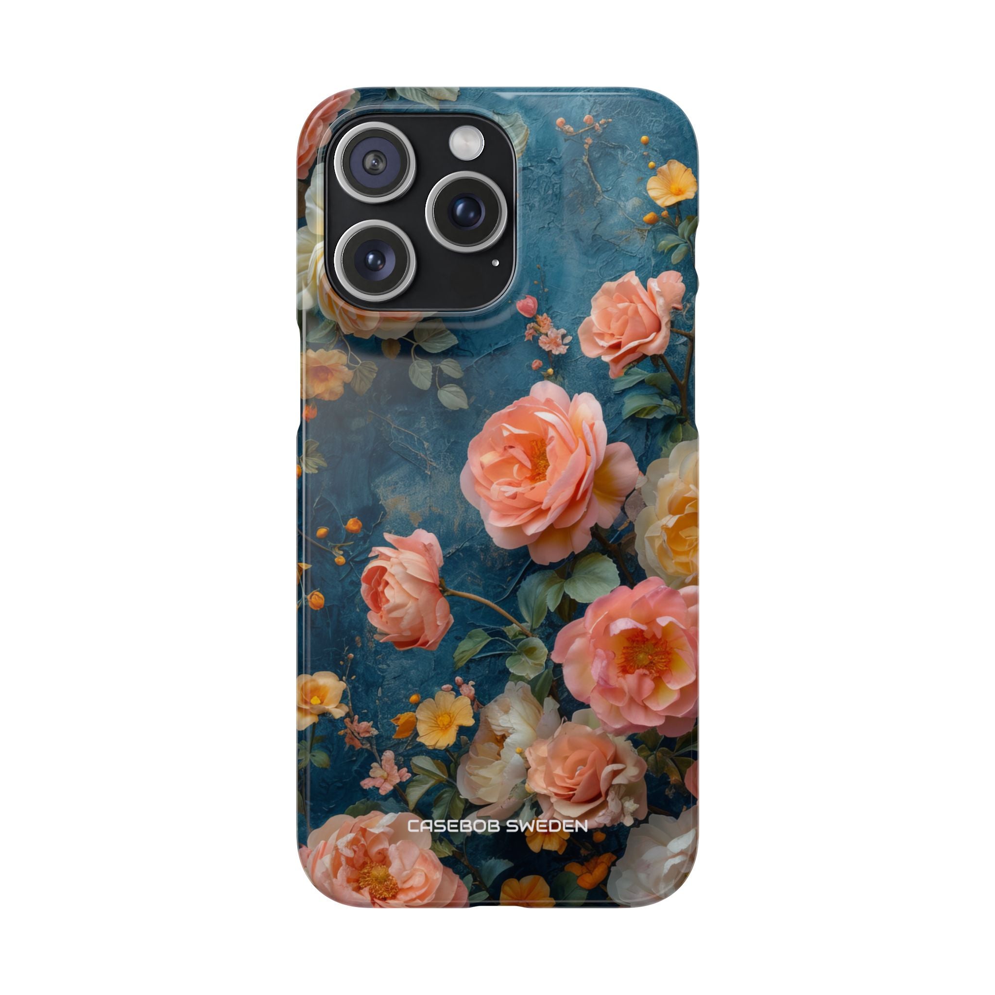 Blue Floral Elegance - Slim iPhone 15 Phone Case