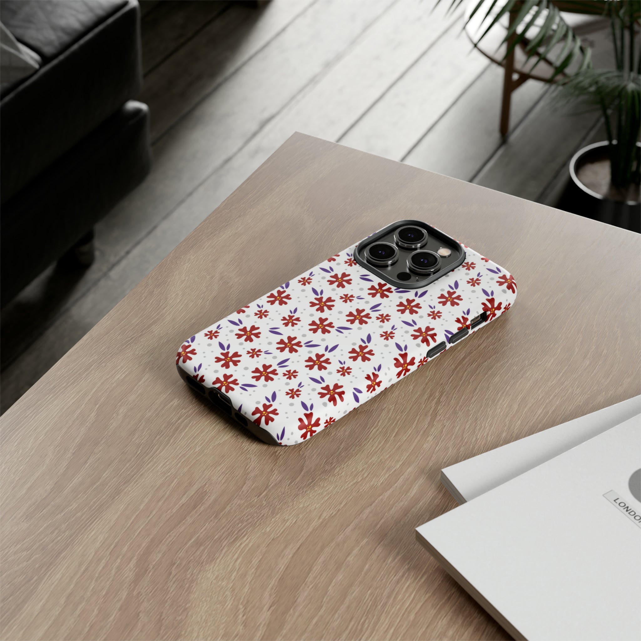 Red Flower Pattern - Protective Phone Case