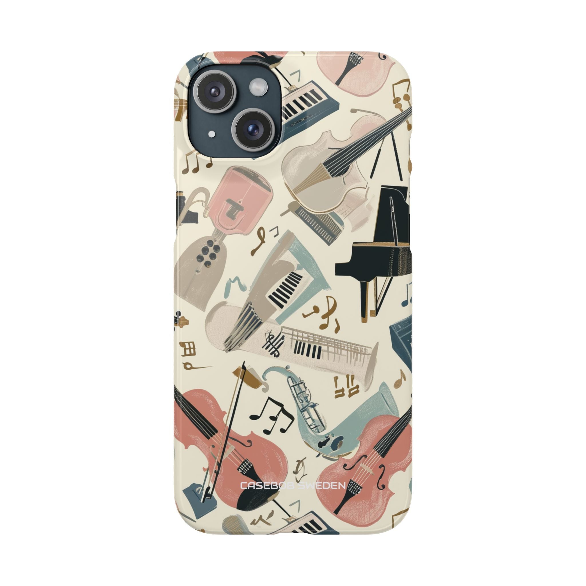 Beige Musical Instruments Pattern - Slim iPhone 15 Phone Case