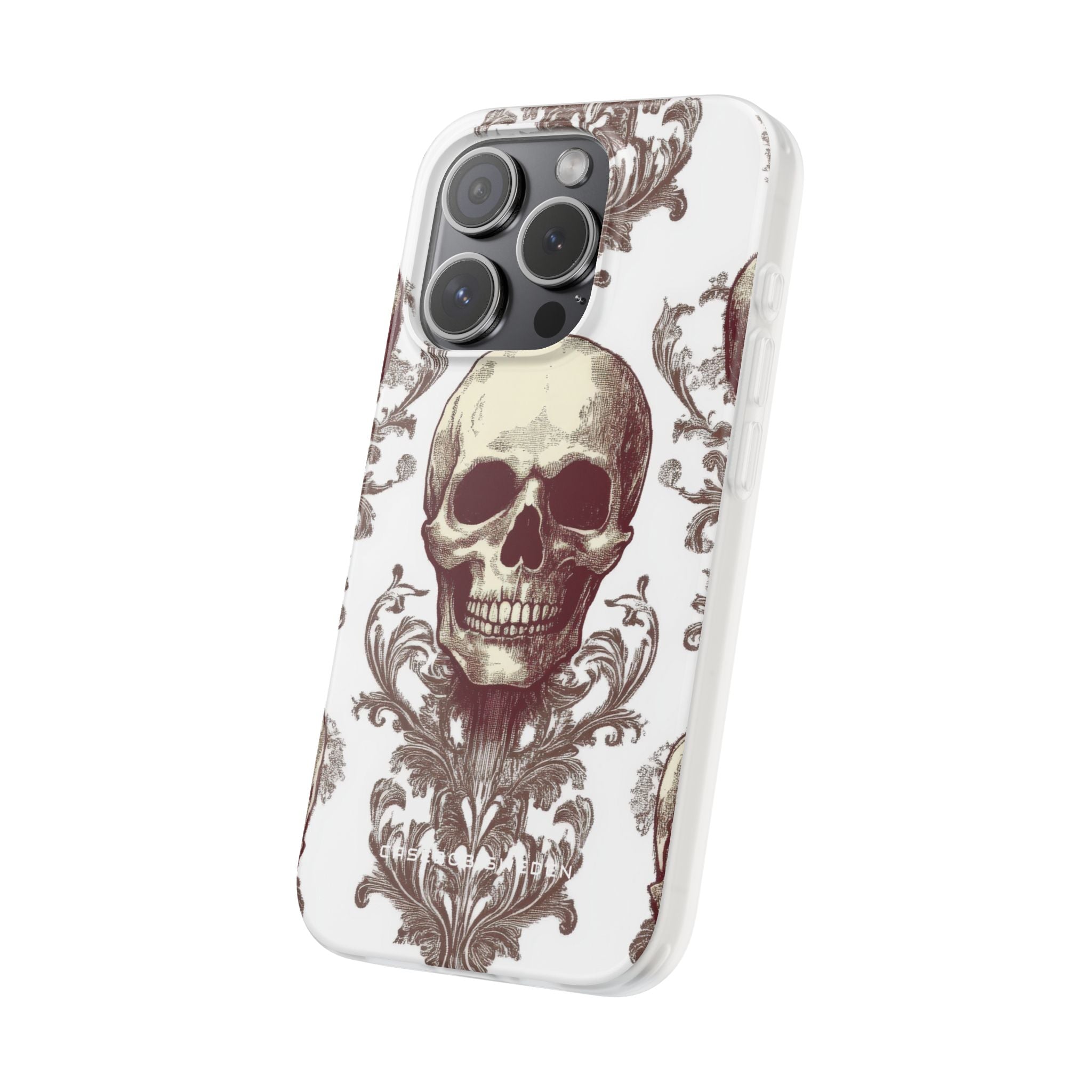 Gothic Skulls and Ornate Foliage iPhone 15 - Flexi Phone Case