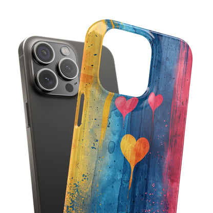 Hearts Watercolor Art - Slim iPhone 15 Phone Case