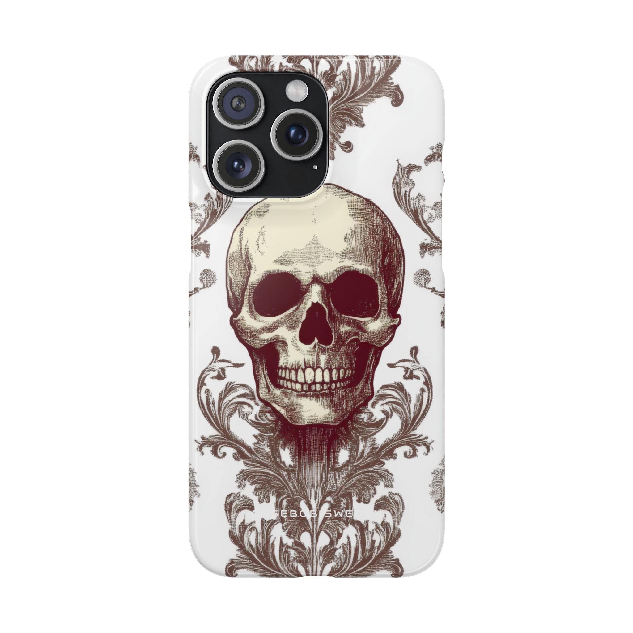 Gothic Skulls and Ornate Foliage iPhone 15 - Slim Phone Case