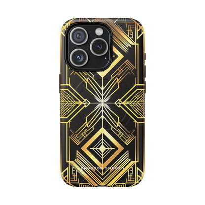 Golden Geometric Opulence iPhone 15 | Tough+ Phone Case