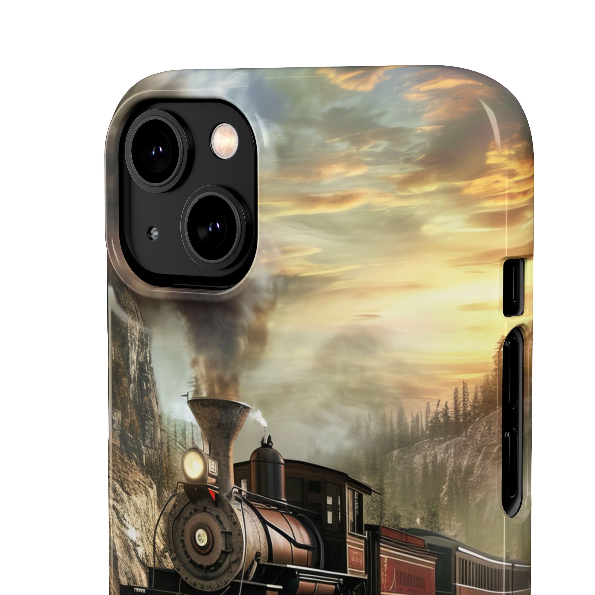 Vintage Steam Train Crossing Mountain Bridge iPhone 14 - Slim Phone Case