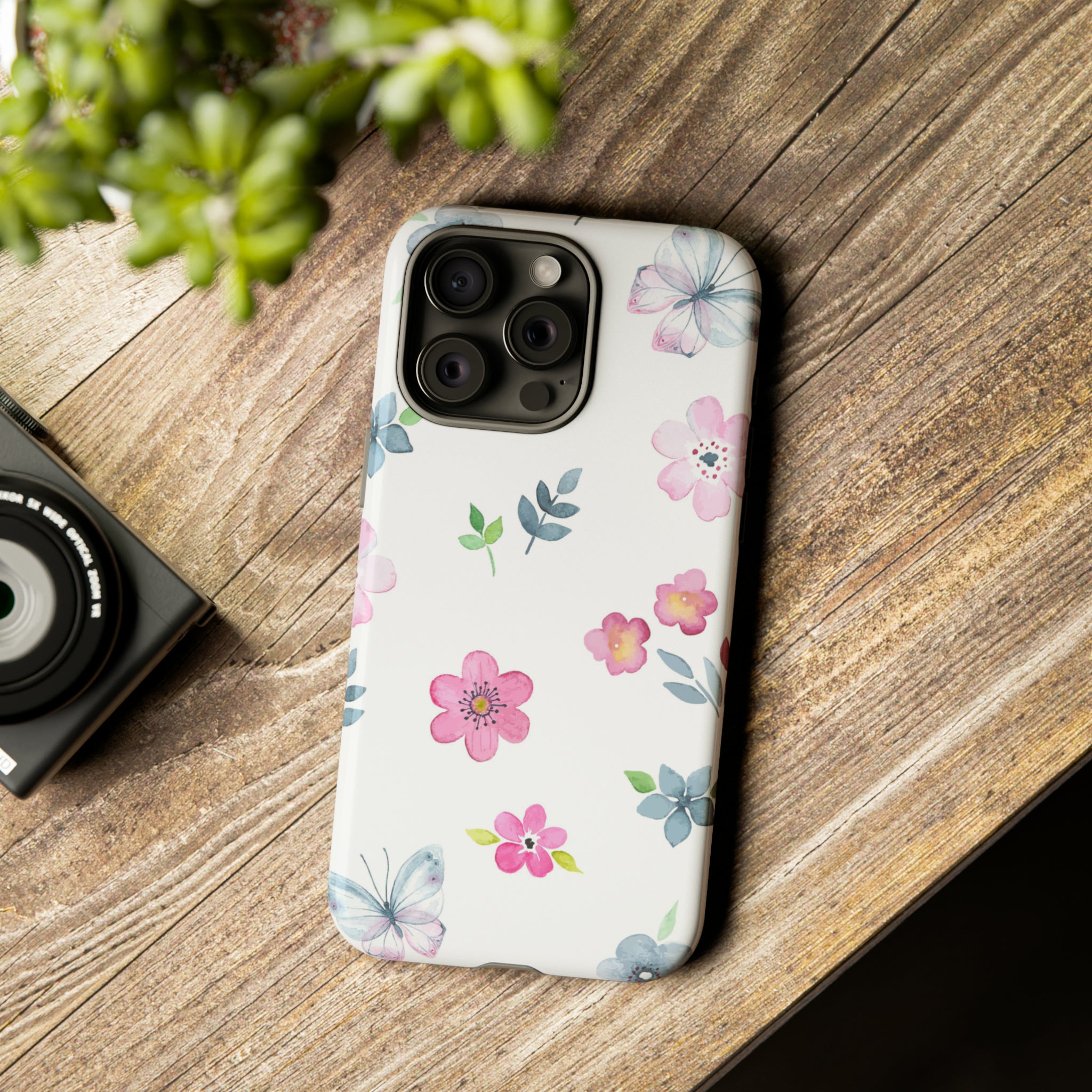 Vintage flowers and butterflies iPhone case - Protective Phone Case