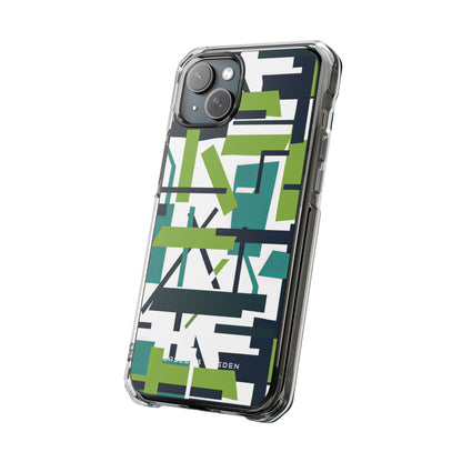 Green Geometry Glide iPhone 15 - Clear Impact Phone Case