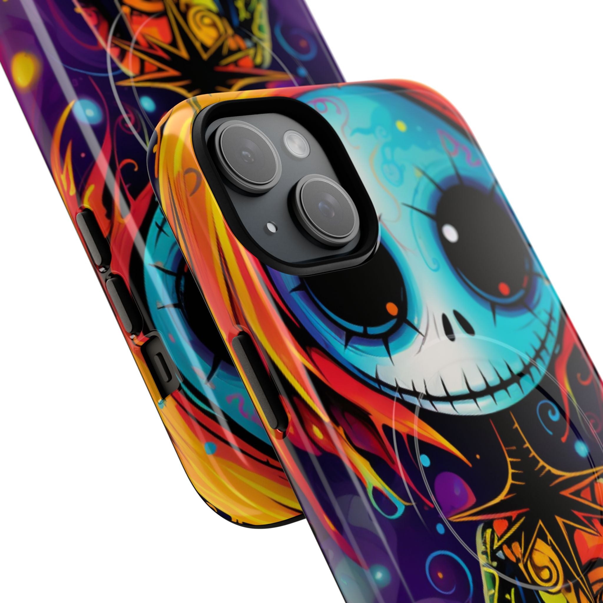 Blue Skull Swirl iPhone 15 Plus Case - Tough+