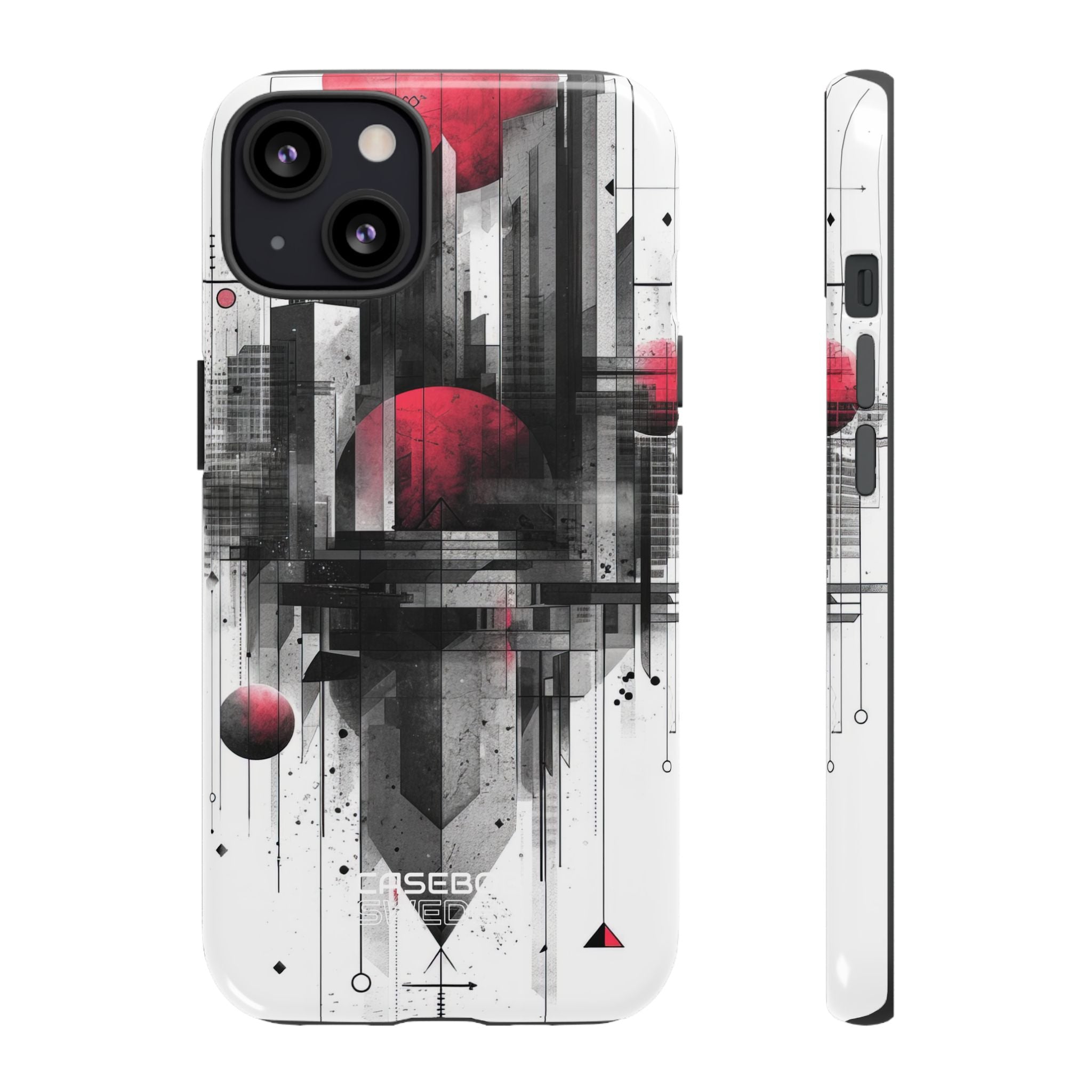 Crimson Gridlines Cityscape iPhone 13 - Tough