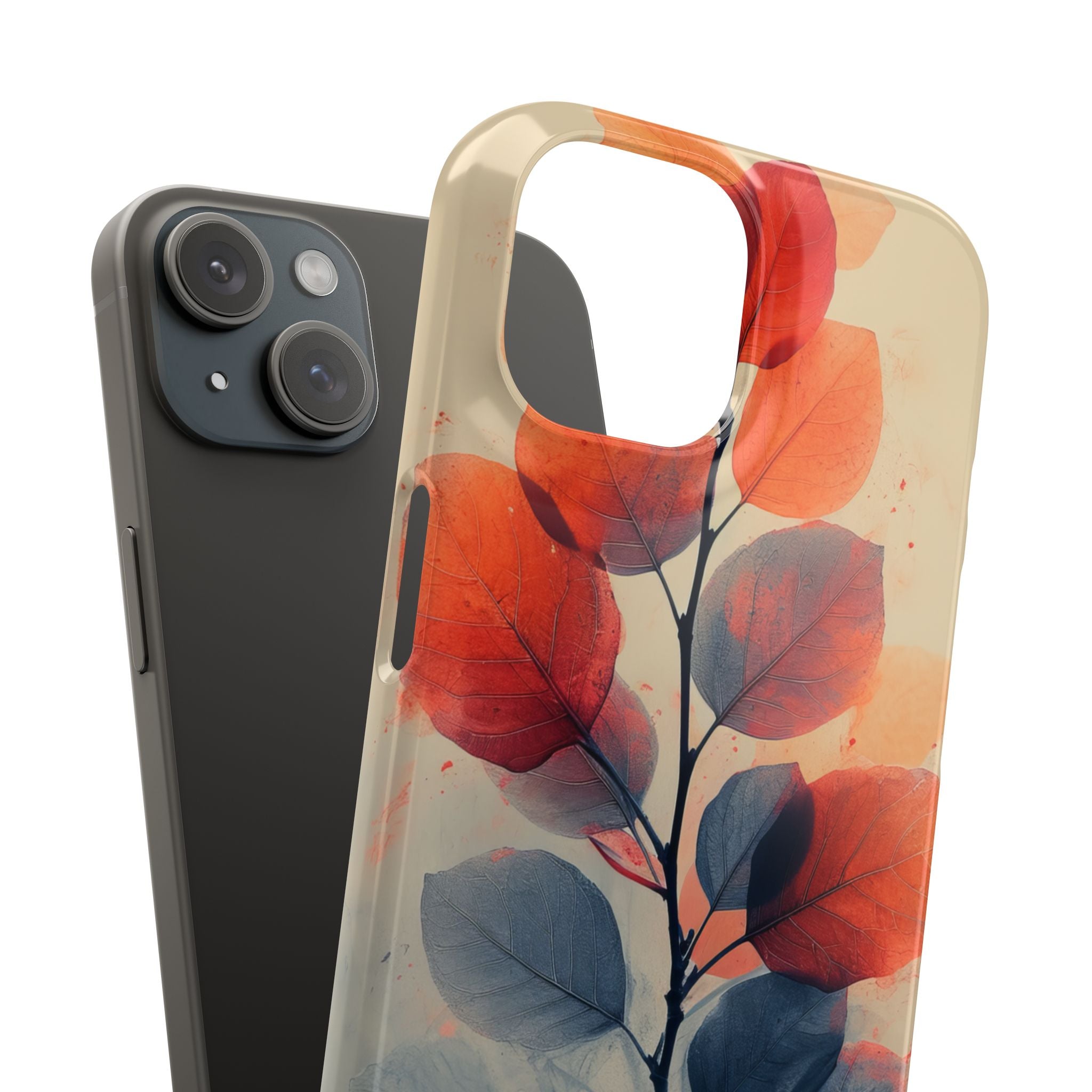 Orange Gray Leaves - Slim iPhone 15 Phone Case