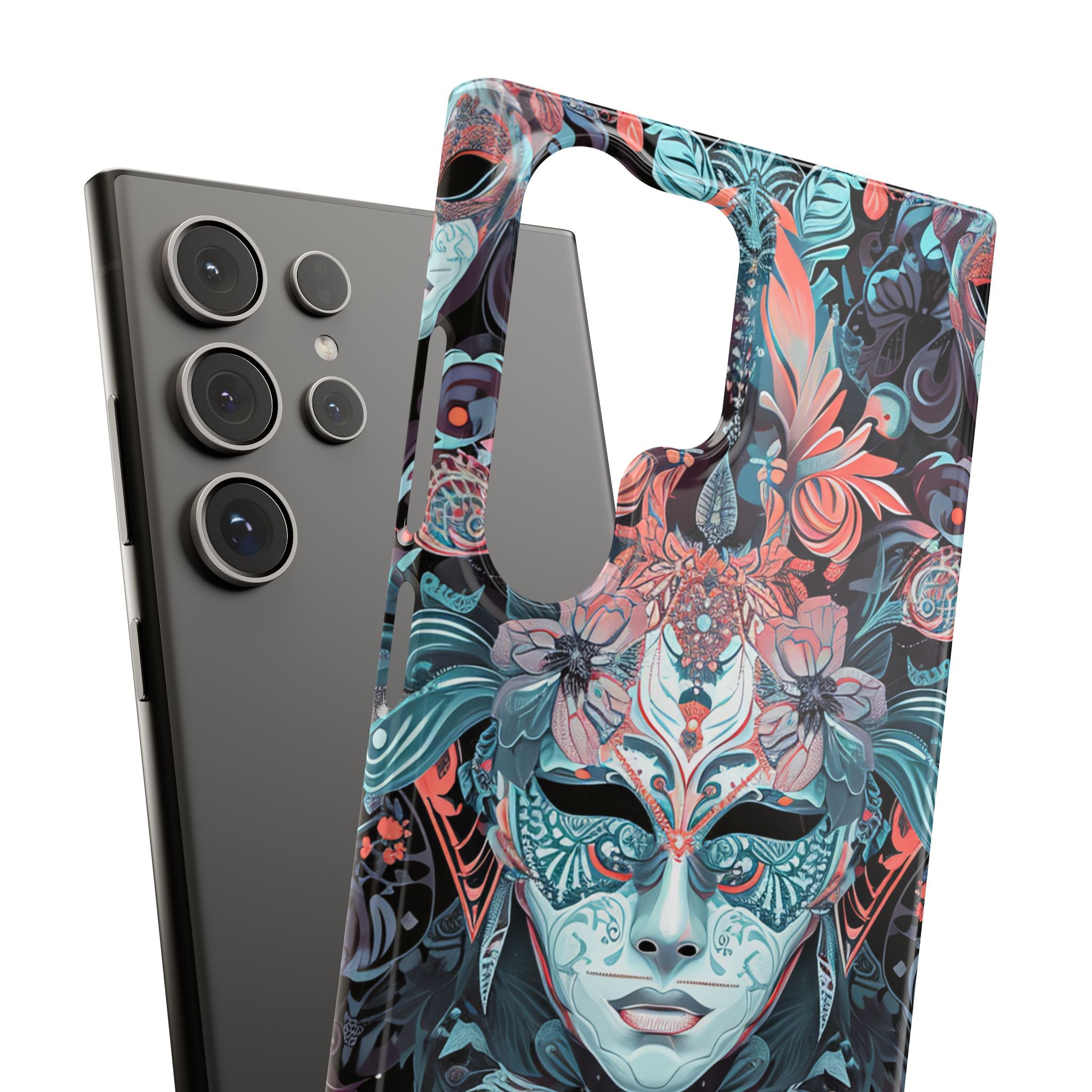 Mystic Teal Coral Mask - Slim Samsung S24 Phone Case