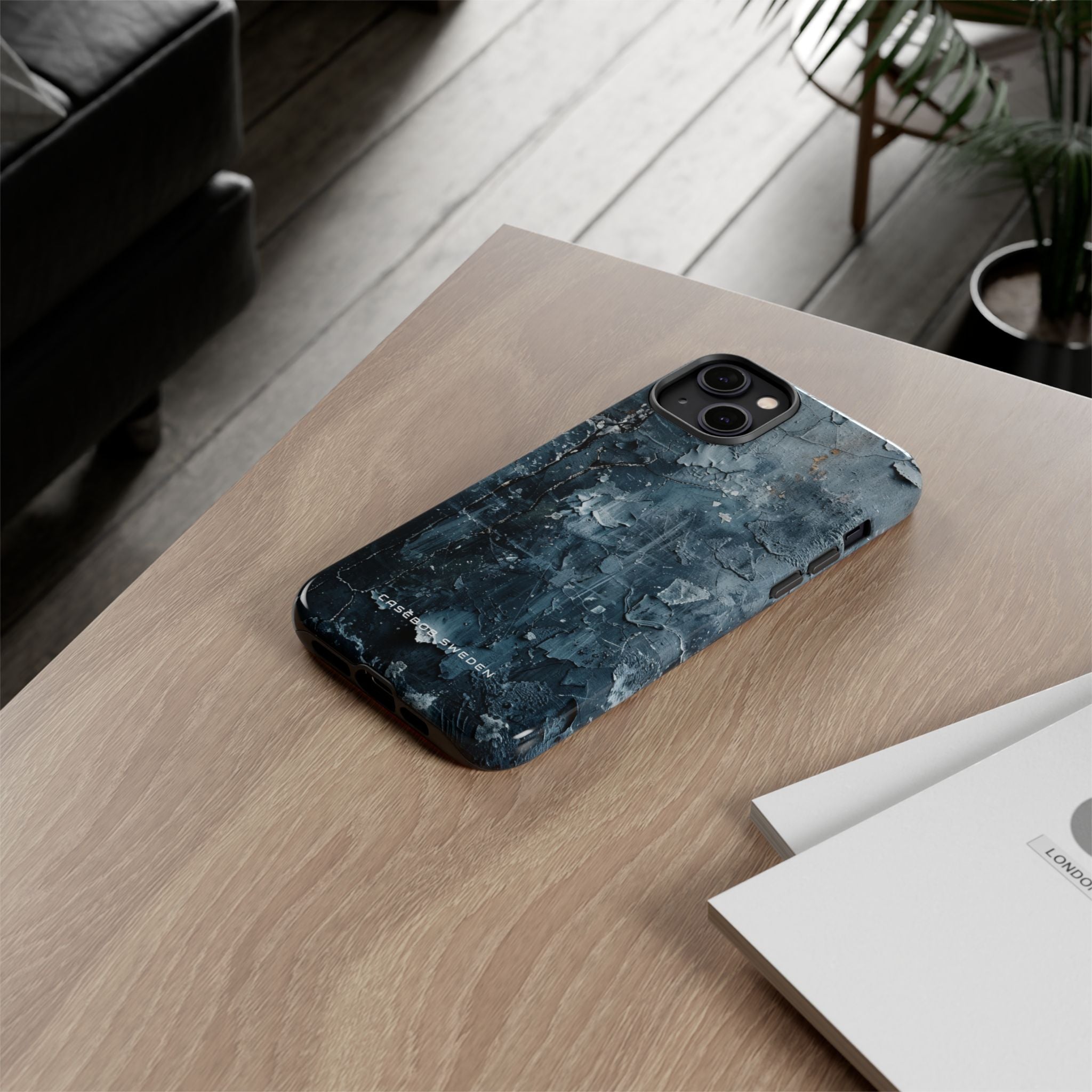 Weathered Blue Tapestry with Cracked Layers iPhone 14 - Tough Phone Case