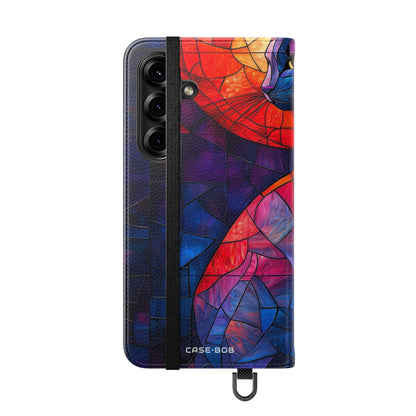 Värjätty lasi kissa - Samsung S25 -lompakkokotelo