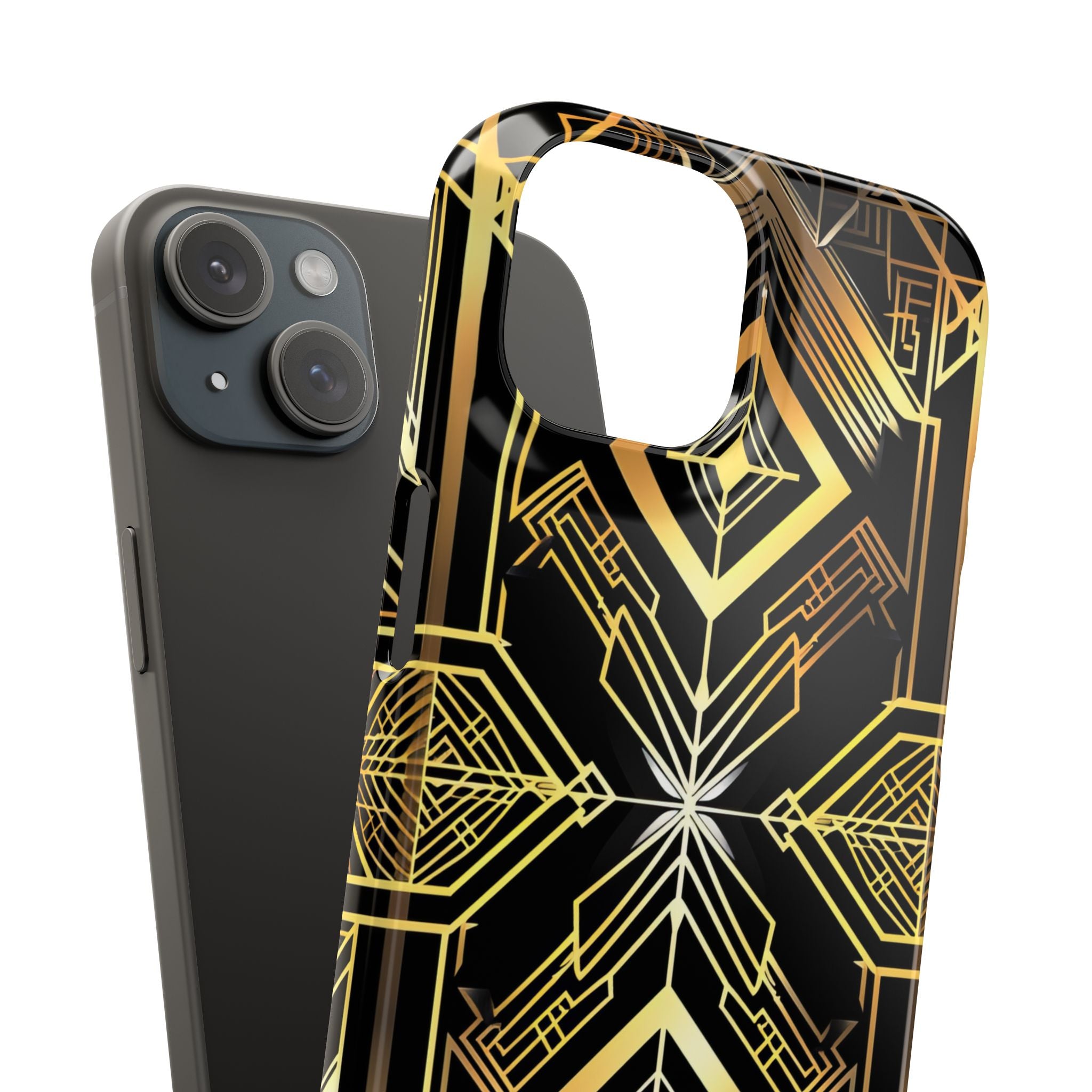 Golden Geometric Opulence iPhone 15 - Slim Phone Case