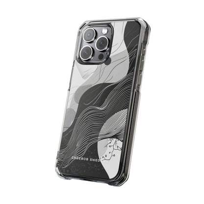 Fluid Rhythms: Monochrome Line Flow iPhone 15 - Clear Impact Phone Case