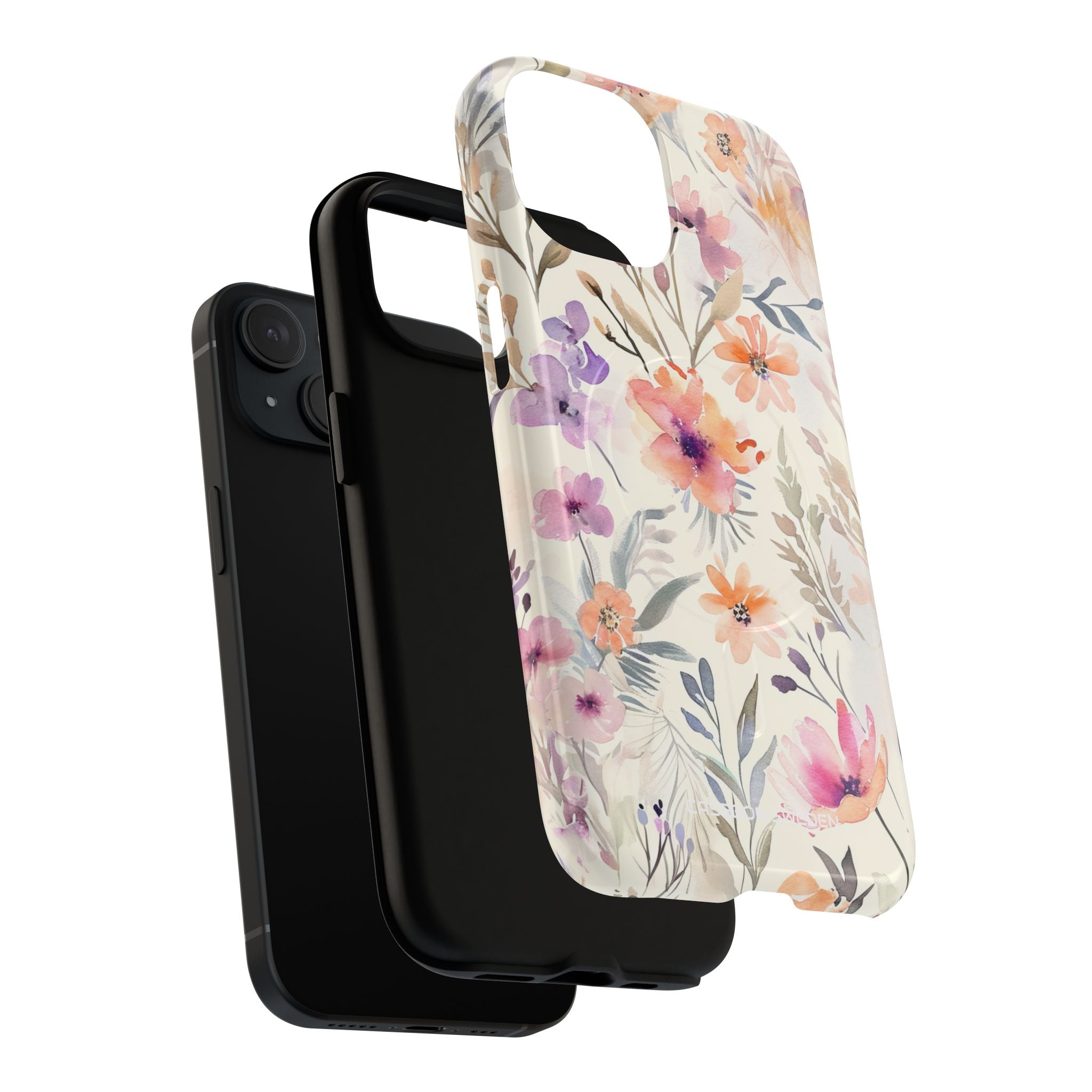 Soft Pink Floral Watercolor Design - Tough + MagSafe® iPhone 15 Phone Case