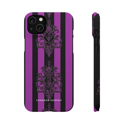 Gothic Elegance with Vertical Stripes and Ornamental Motifs iPhone 14 - Slim Phone Case