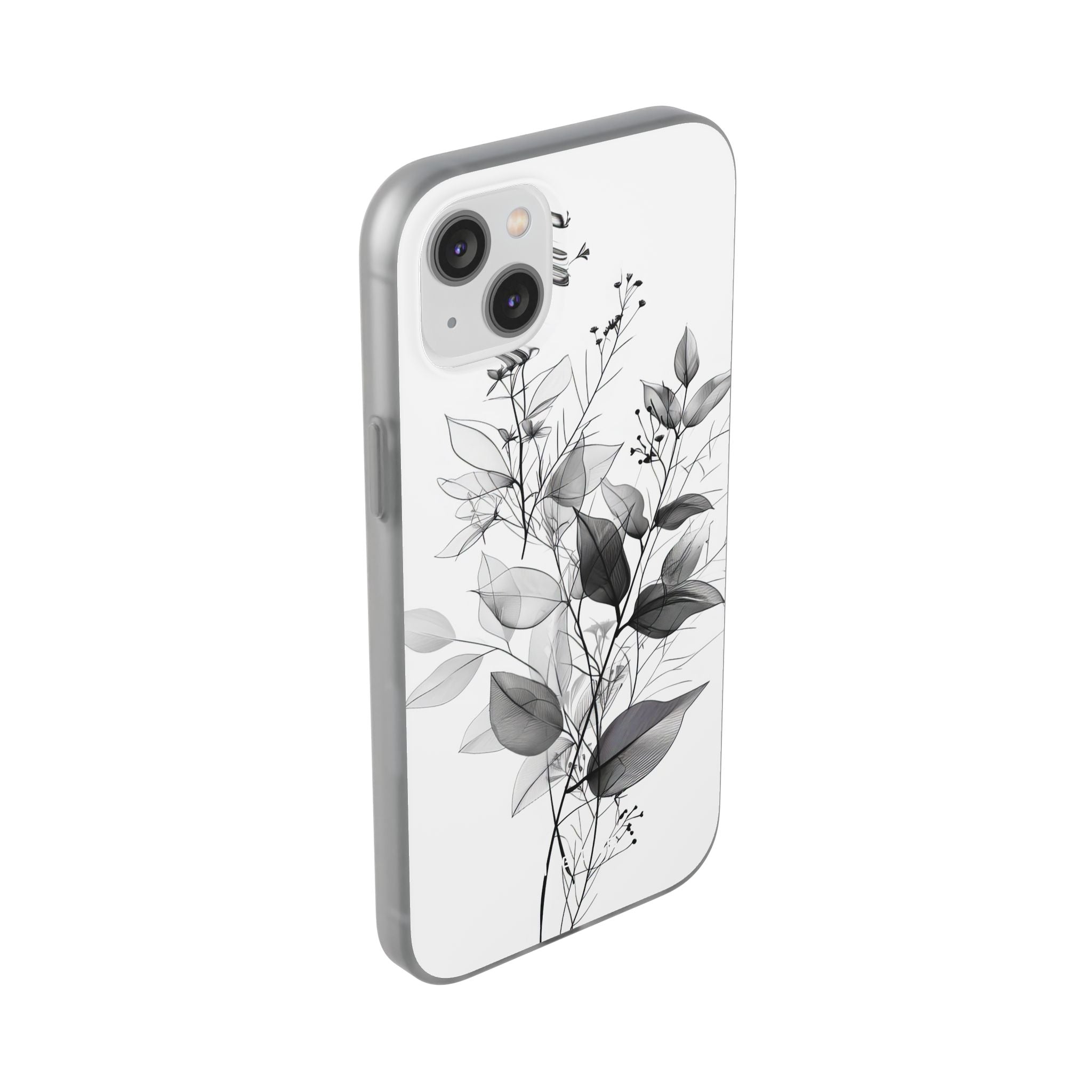 Veined Leaves Gray iPhone 14 Plus Case - Soft