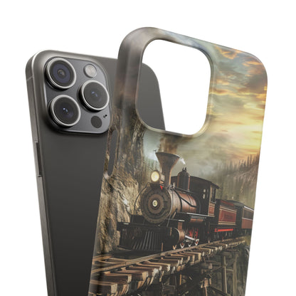 Vintage Steam Train Crossing Mountain Bridge iPhone 15 - Slim Phone Case