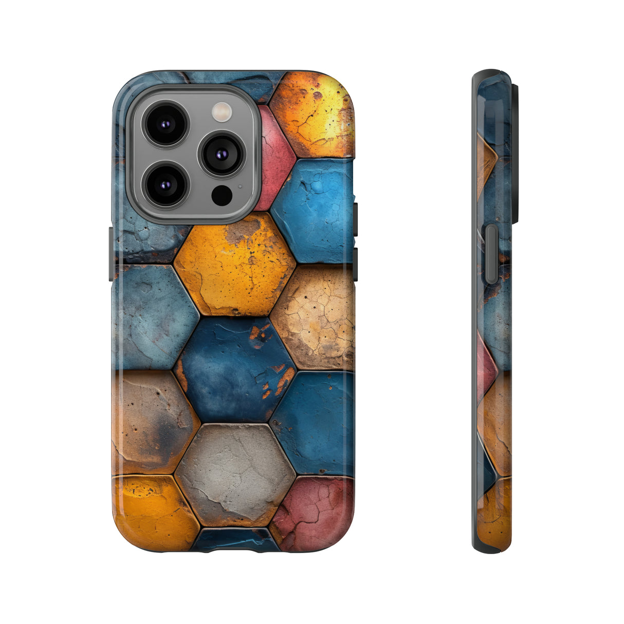 Pastel Honeycomb Bliss: Yellow & Blue - Protective Phone Case