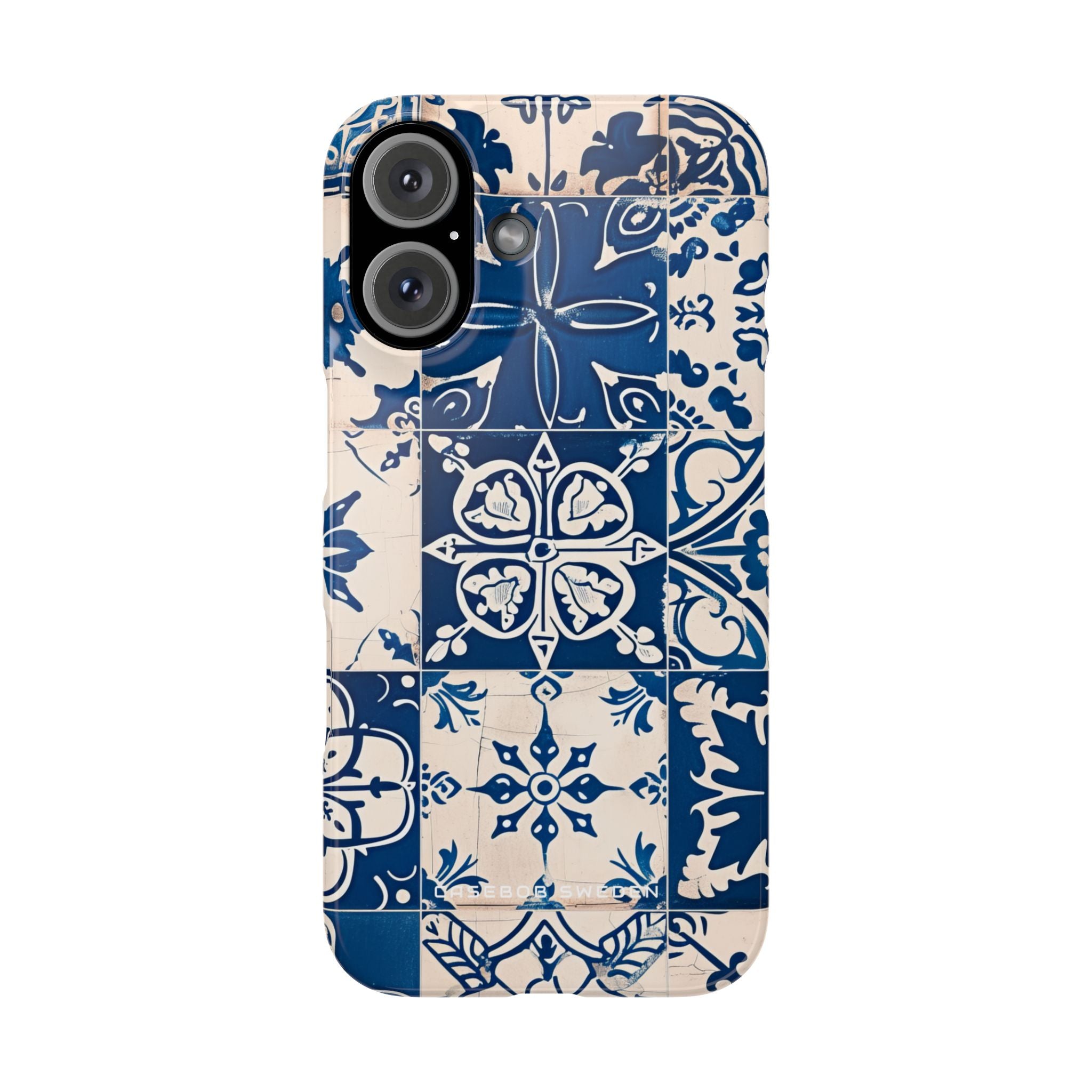 Mediterranean Blue Ceramic Line Art Tiles iPhone 16 - Slim Phone Case