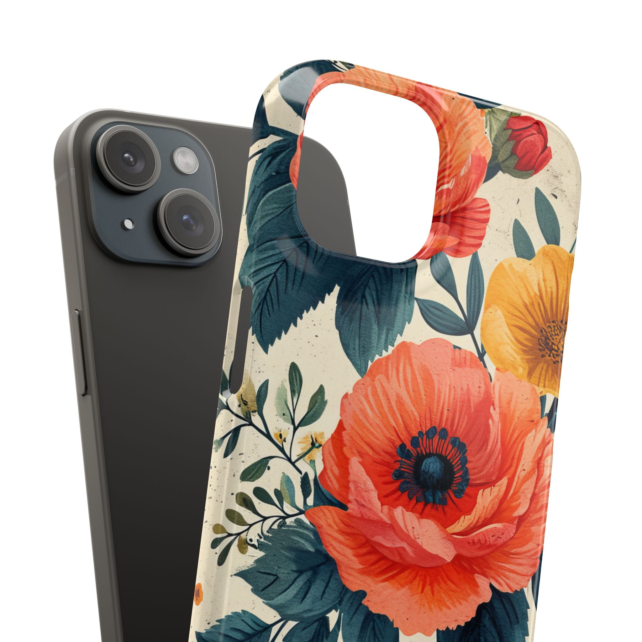 Vibrant Botanical Poppies - Slim iPhone 15 Phone Case