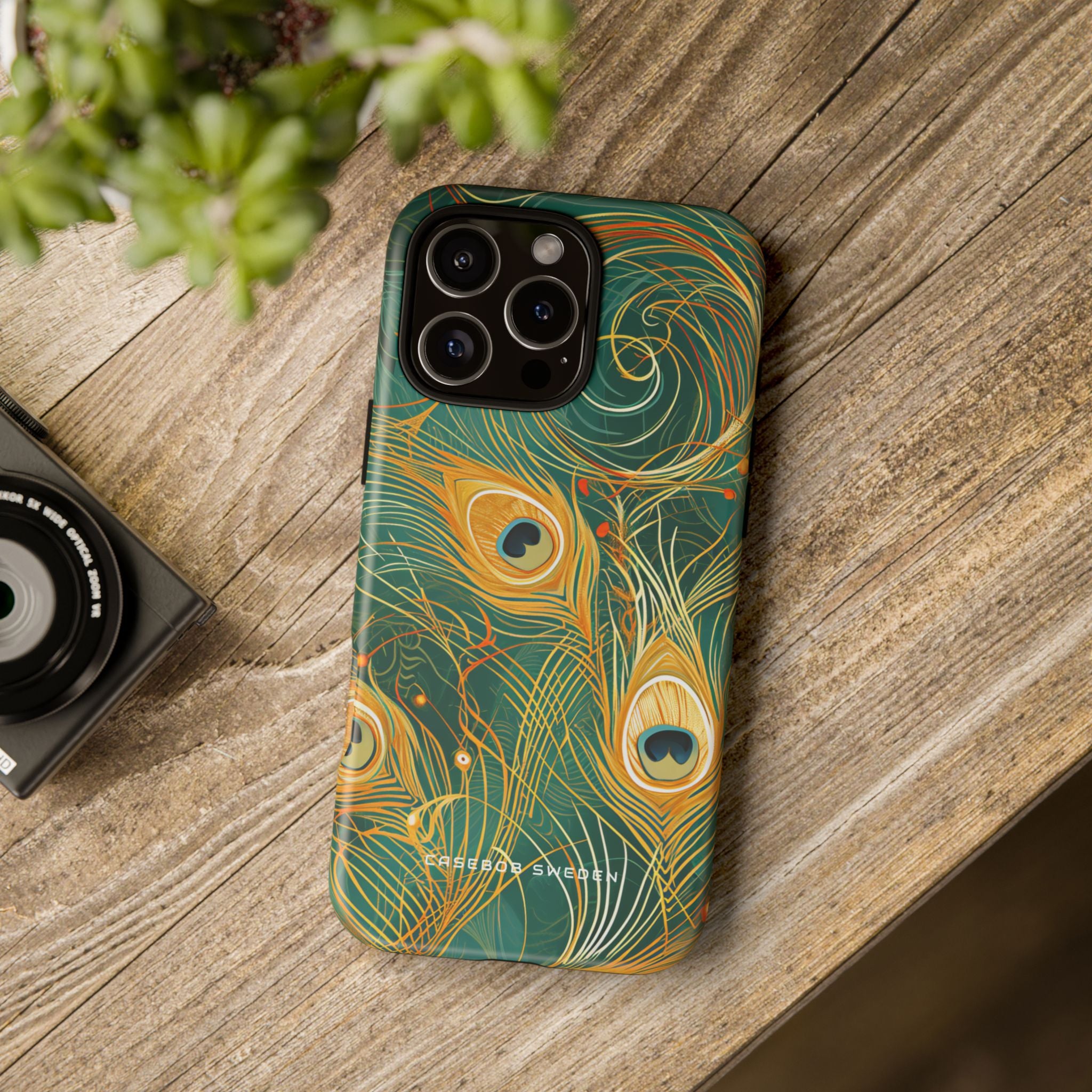 Peacock Elegance in Teal and Gold iPhone 16 - Tough Phone Case