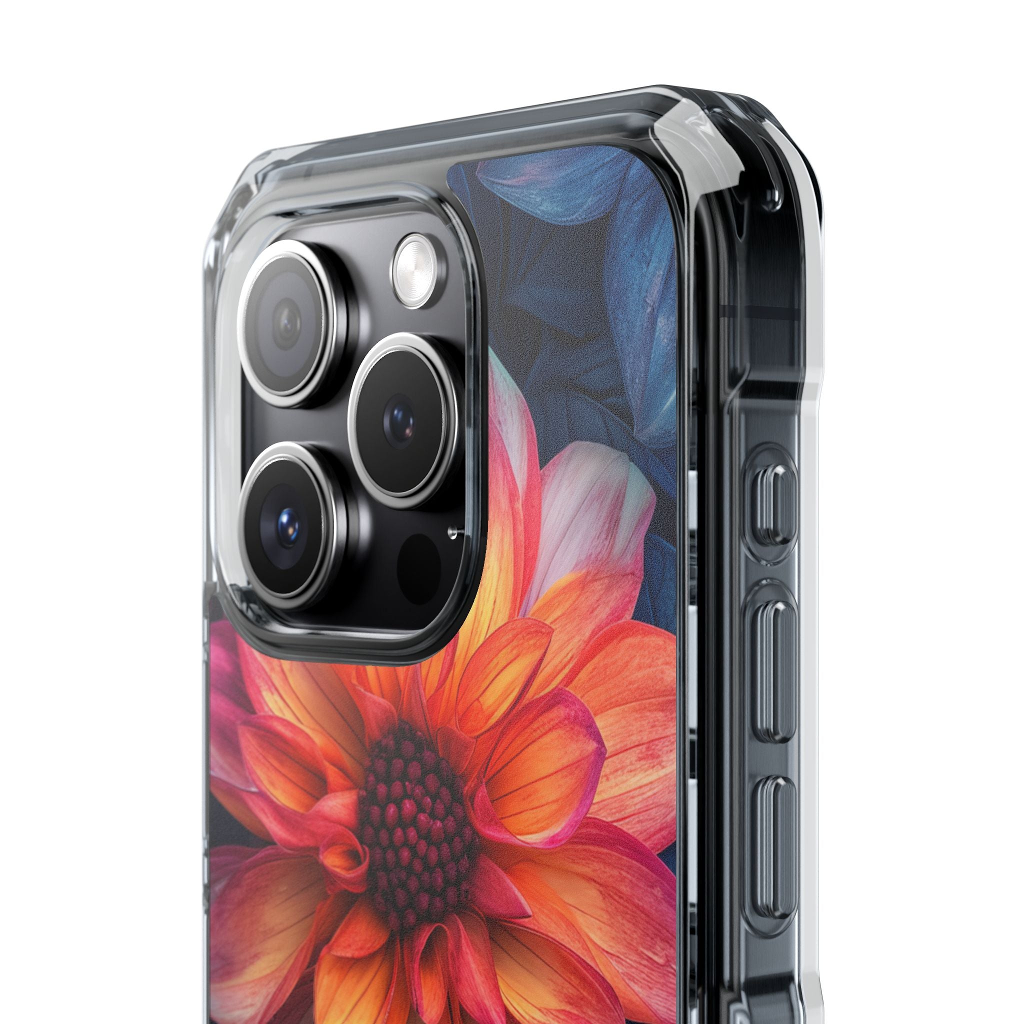 Floral Harmony Orange Blue - Clear Impact iPhone 15 Phone Case