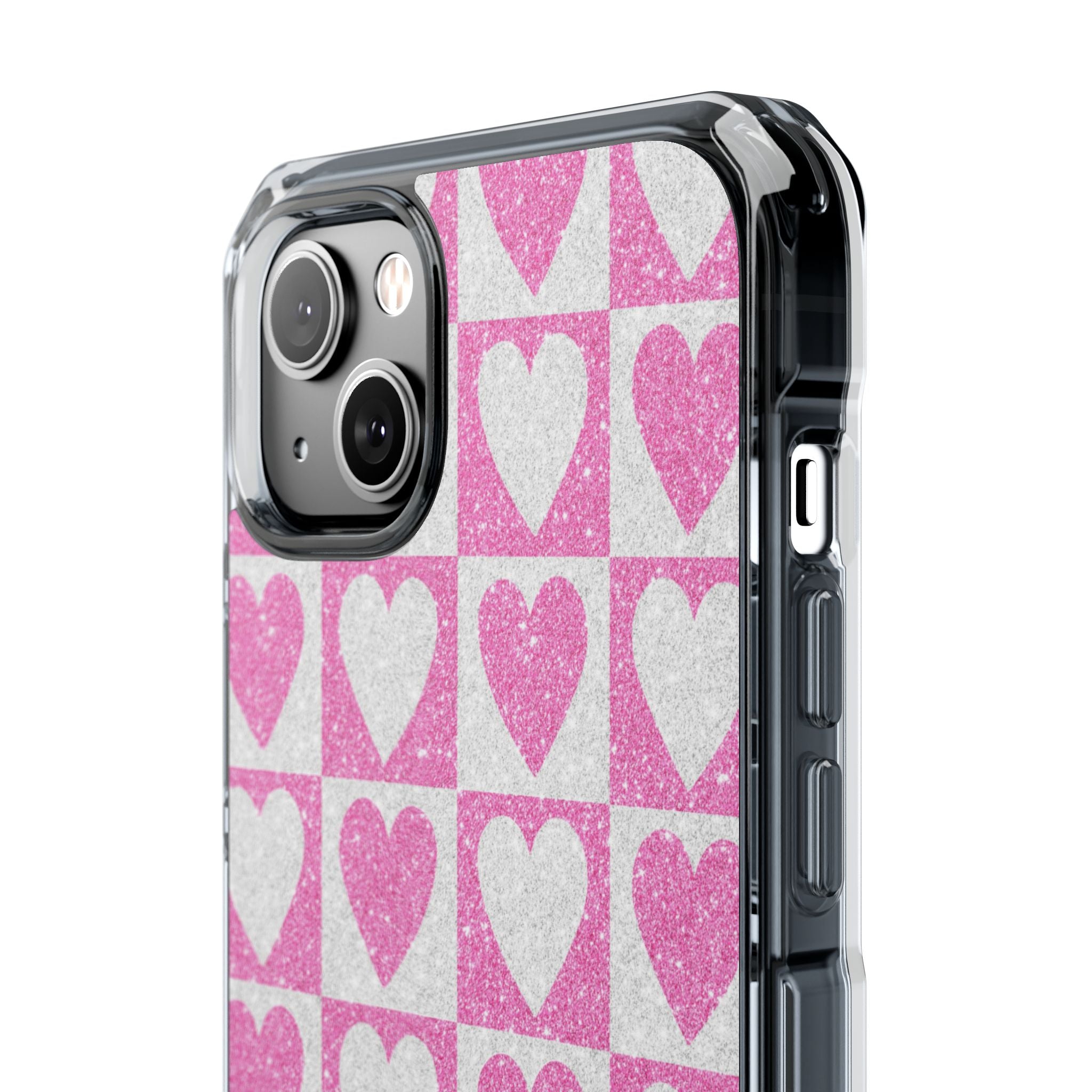 Glitter Heart Grid iPhone 14 Plus Case - Impact