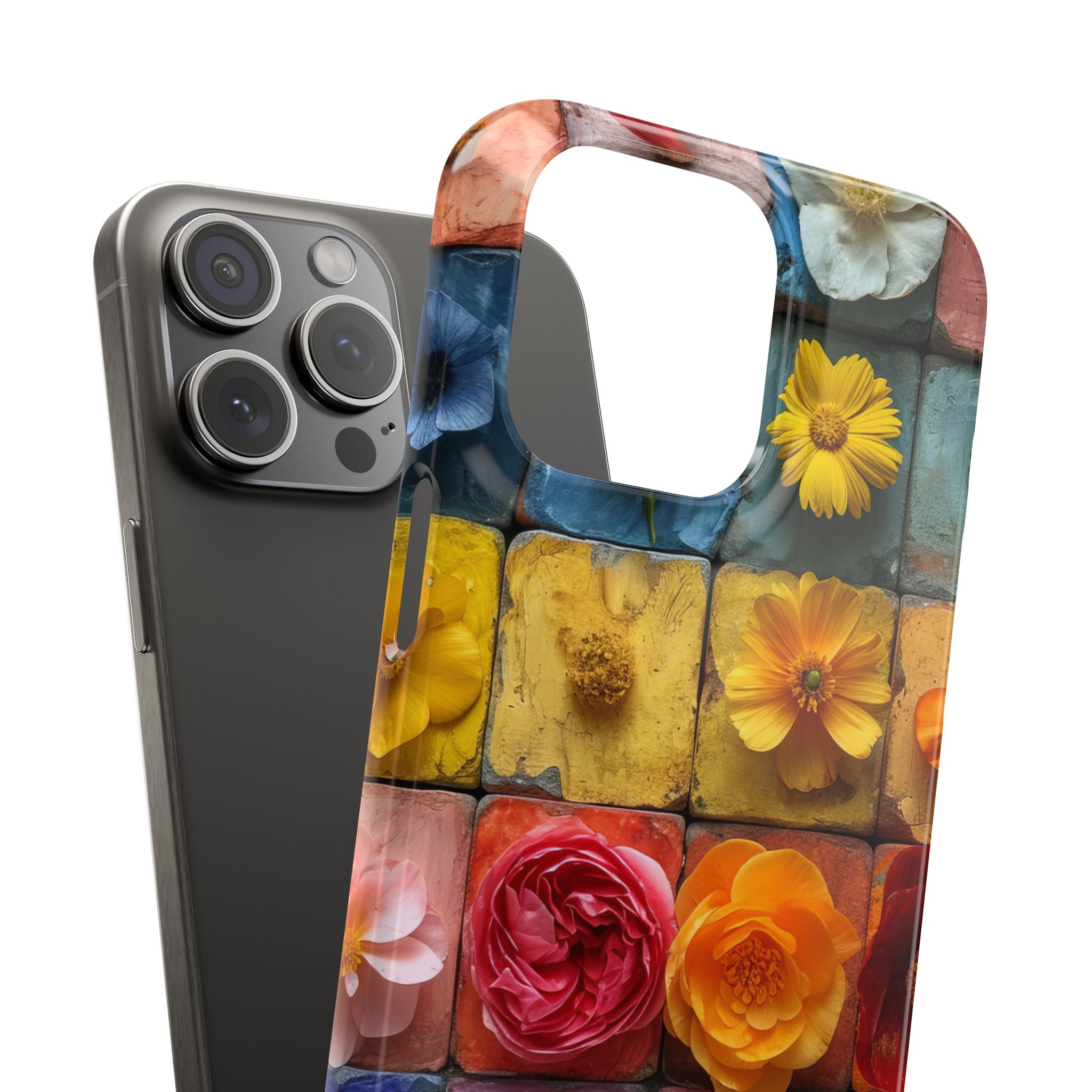 Vibrant Floral Tiles - Slim iPhone 15 Phone Case