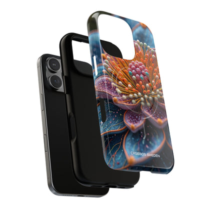 Blue-Orange Floral Swirl - Tough + MagSafe® iPhone 16 Phone Case